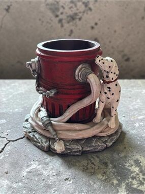 Vanmark Red Fire Hydrant Sculpture Pencil Cup with Dalmatian Accent